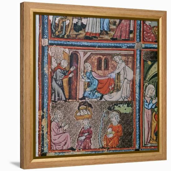 Joseph and Potiphar's wife andJoseph in prison interpreting dreams, 14th century-Unknown-Framed Premier Image Canvas
