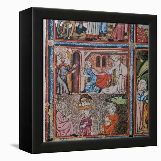 Joseph and Potiphar's wife andJoseph in prison interpreting dreams, 14th century-Unknown-Framed Premier Image Canvas