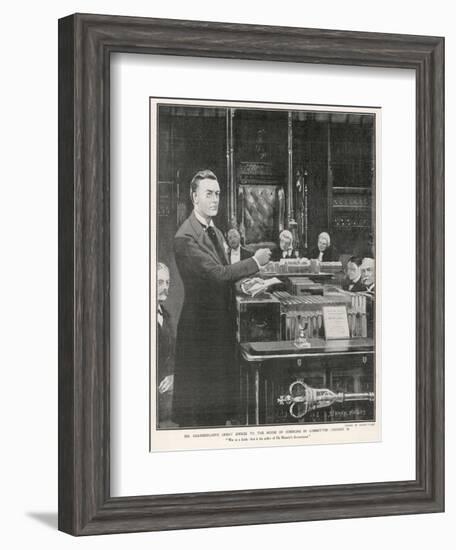 Joseph Chamberlain Liberal Politician Speaking in the House of Commons on 2 August 1901-Sidney Paget-Framed Art Print