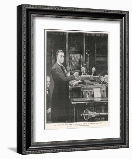 Joseph Chamberlain Liberal Politician Speaking in the House of Commons on 2 August 1901-Sidney Paget-Framed Art Print