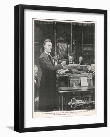 Joseph Chamberlain Liberal Politician Speaking in the House of Commons on 2 August 1901-Sidney Paget-Framed Art Print