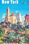New York - Central Park - United Air Lines, Vintage Airline Travel Poster 1940s-Joseph Fehér-Art Print