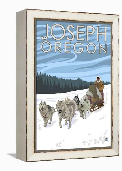 Joseph, Oregon - Dog Sled Scene-Lantern Press-Framed Stretched Canvas