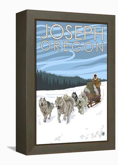 Joseph, Oregon - Dog Sled Scene-Lantern Press-Framed Stretched Canvas