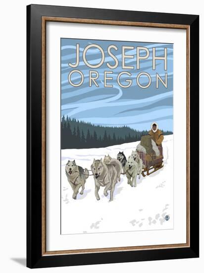 Joseph, Oregon - Dog Sled Scene-Lantern Press-Framed Art Print