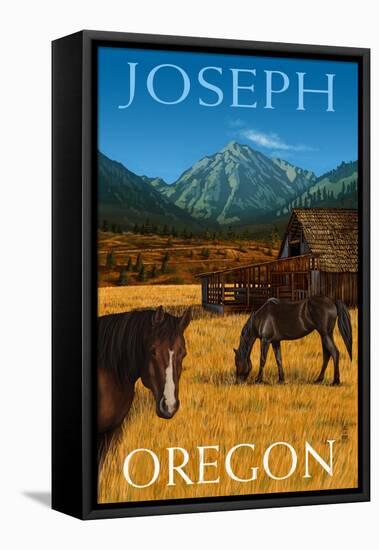 Joseph, Oregon - Horses and Barn-Lantern Press-Framed Stretched Canvas