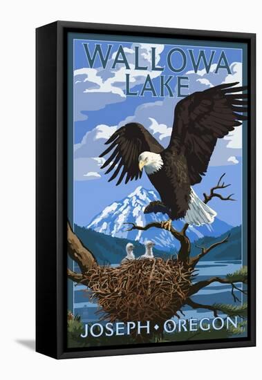 Joseph, Oregon - Wallowa Lake Eagle and Chicks-Lantern Press-Framed Stretched Canvas