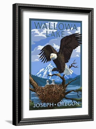 Joseph, Oregon - Wallowa Lake Eagle and Chicks-Lantern Press-Framed Art Print