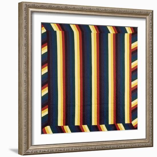 Joseph's Coat-Of-Many-Colours Patterned Coverlet, Pieced and Quilted Cotton, Circa 1890-null-Framed Giclee Print