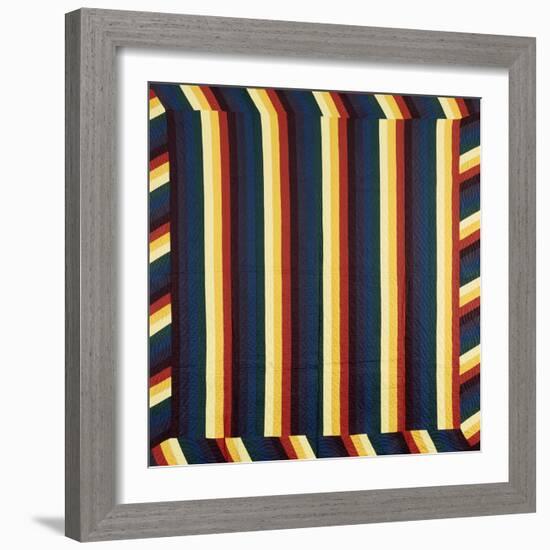 Joseph's Coat-Of-Many-Colours Patterned Coverlet, Pieced and Quilted Cotton, Circa 1890-null-Framed Giclee Print