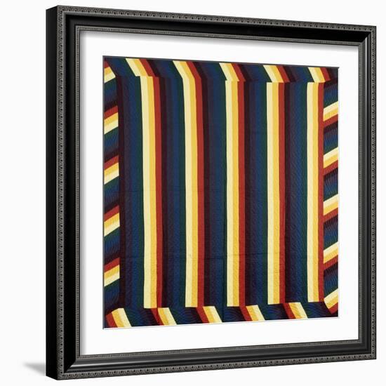 Joseph's Coat-Of-Many-Colours Patterned Coverlet, Pieced and Quilted Cotton, Circa 1890-null-Framed Giclee Print