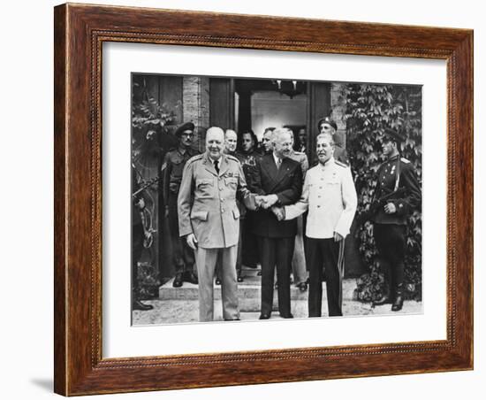 Joseph Stalin, Harry Truman, and Winston Churchill at the Potsdam Conference-null-Framed Photo