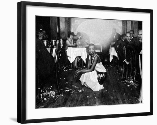 Josephine Baker (1906-75) at Her Bar in Paris, Surrounded by Admirers-null-Framed Photographic Print