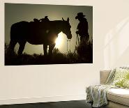 Cowboy With His Horse at Sunset, Ponderosa Ranch, Oregon, USA-Josh Anon-Framed Premier Image Canvas
