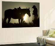 Cowboy With His Horse at Sunset, Ponderosa Ranch, Oregon, USA-Josh Anon-Photographic Print