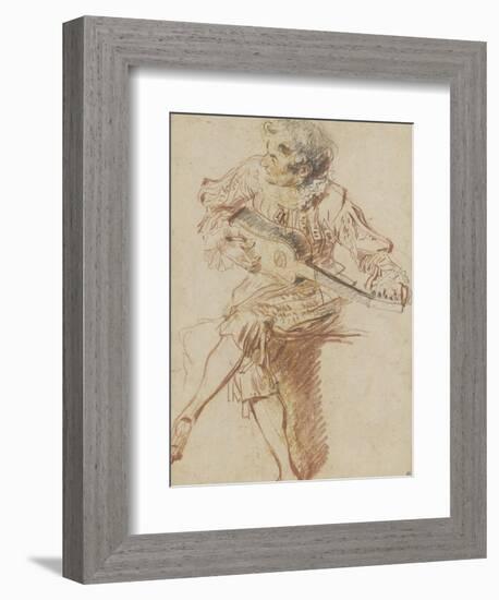 Joueur de guitare assis-Jean Antoine Watteau-Framed Giclee Print