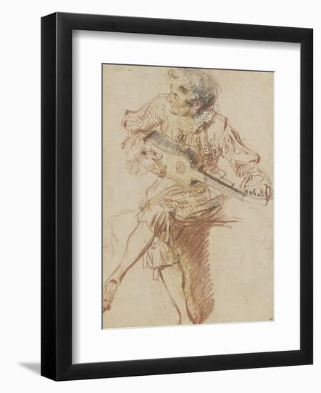 Joueur de guitare assis-Jean Antoine Watteau-Framed Giclee Print
