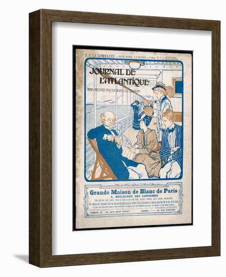 Journal De L'Atlantique, Ship's Newspaper for the 3rd Day of the Atlantic Crossing by La Lorraine-Adolphe Cossard-Framed Art Print