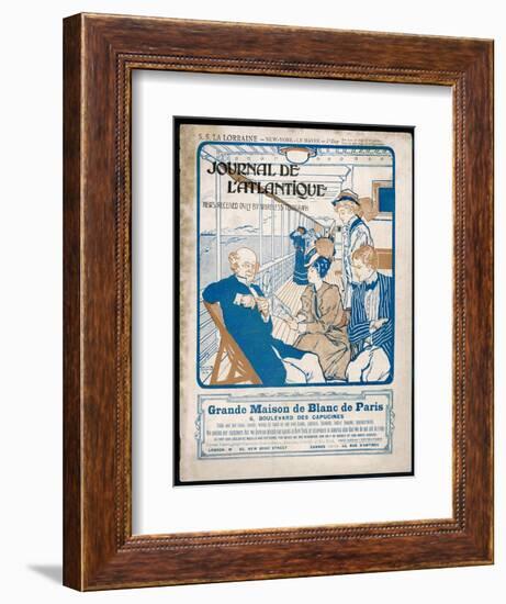 Journal De L'Atlantique, Ship's Newspaper for the 3rd Day of the Atlantic Crossing by La Lorraine-Adolphe Cossard-Framed Art Print