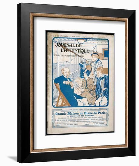 Journal De L'Atlantique, Ship's Newspaper for the 3rd Day of the Atlantic Crossing by La Lorraine-Adolphe Cossard-Framed Art Print