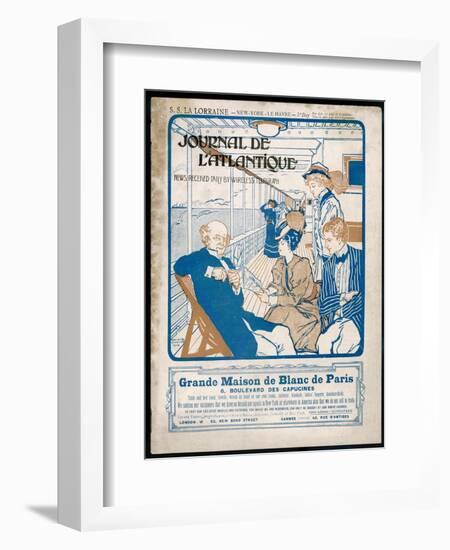 Journal De L'Atlantique, Ship's Newspaper for the 3rd Day of the Atlantic Crossing by La Lorraine-Adolphe Cossard-Framed Art Print