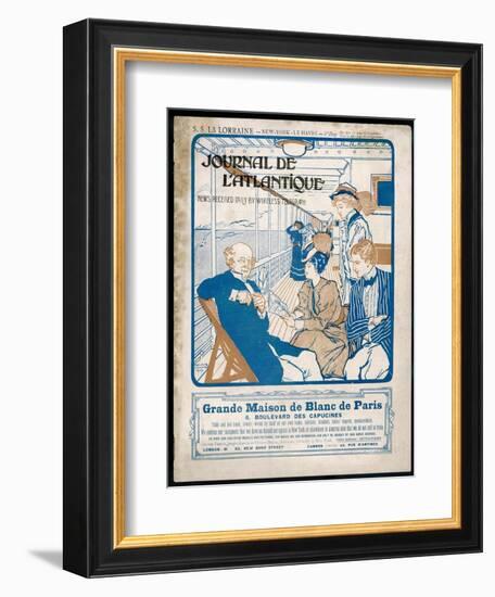 Journal De L'Atlantique, Ship's Newspaper for the 3rd Day of the Atlantic Crossing by La Lorraine-Adolphe Cossard-Framed Art Print