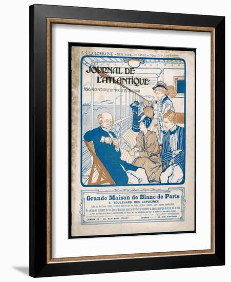 Journal De L'Atlantique, Ship's Newspaper for the 3rd Day of the Atlantic Crossing by La Lorraine-Adolphe Cossard-Framed Art Print