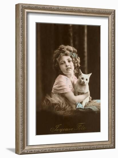 Joyeuse Fete, Girl with Cat-null-Framed Art Print