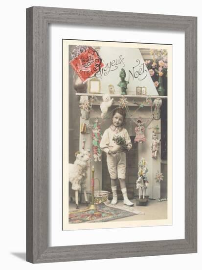 Joyeux Noel, Child by Fireplace-null-Framed Art Print