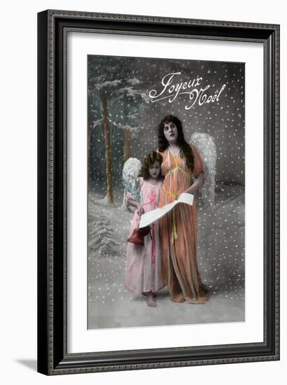 Joyeux Noel - Merry Christmas in French, Little Girl Carols with Angel-Lantern Press-Framed Art Print