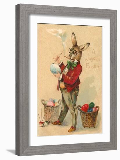 Joyous Easter, Spectacled Rabbit Painting Egg-null-Framed Premium Giclee Print