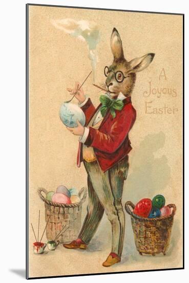 Joyous Easter, Spectacled Rabbit Painting Egg-null-Mounted Art Print