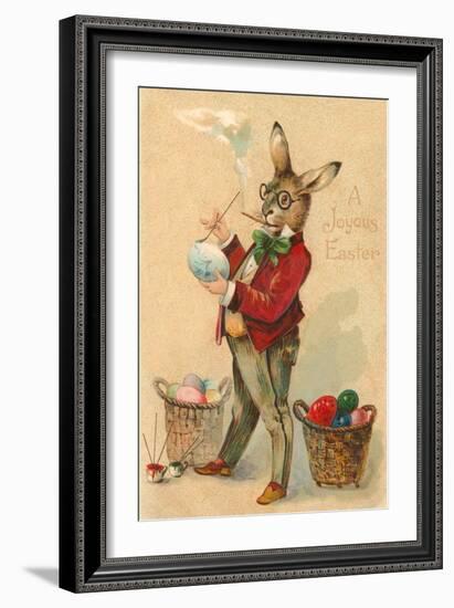 Joyous Easter, Spectacled Rabbit Painting Egg-null-Framed Art Print