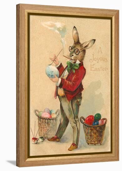 Joyous Easter, Spectacled Rabbit Painting Egg-null-Framed Stretched Canvas