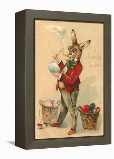 Joyous Easter, Spectacled Rabbit Painting Egg-null-Framed Stretched Canvas