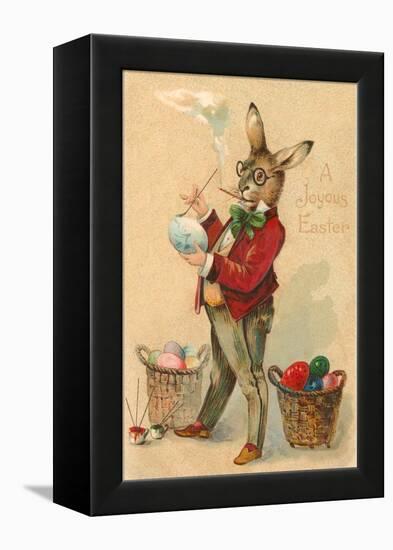 Joyous Easter, Spectacled Rabbit Painting Egg-null-Framed Stretched Canvas