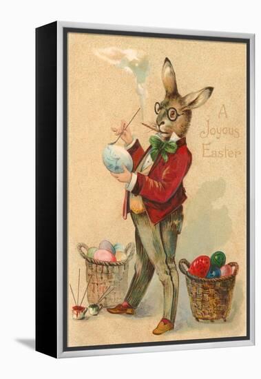 Joyous Easter, Spectacled Rabbit Painting Egg-null-Framed Stretched Canvas