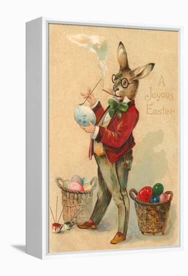 Joyous Easter, Spectacled Rabbit Painting Egg-null-Framed Stretched Canvas