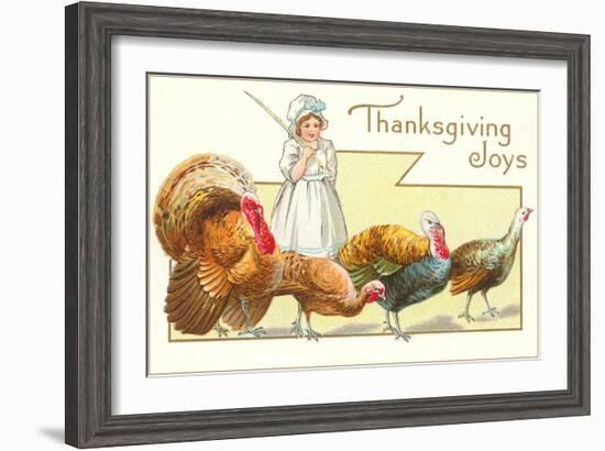 Joys, Girl Herding Turkeys-null-Framed Art Print