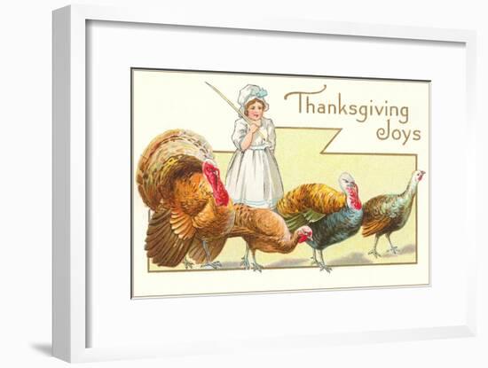 Joys, Girl Herding Turkeys-null-Framed Art Print