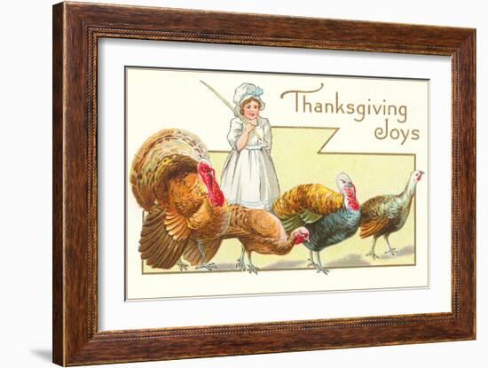 Joys, Girl Herding Turkeys-null-Framed Art Print