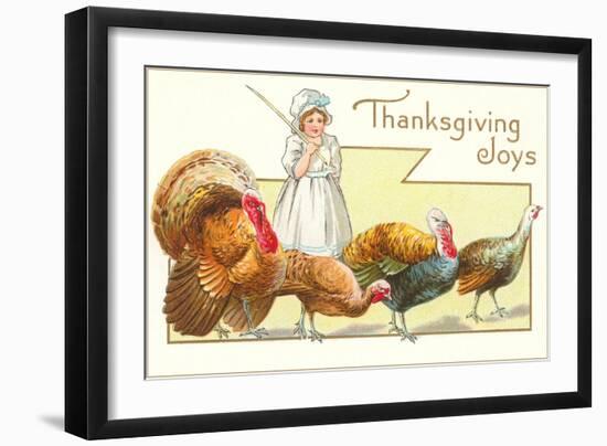 Joys, Girl Herding Turkeys-null-Framed Art Print