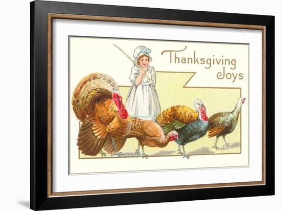 Joys, Girl Herding Turkeys-null-Framed Art Print