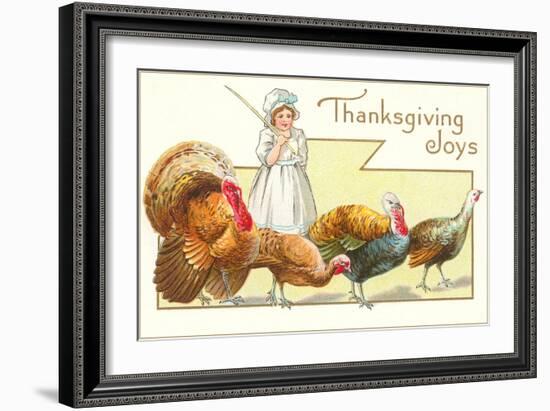 Joys, Girl Herding Turkeys-null-Framed Art Print
