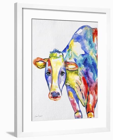 JP2489-Colorful Cow-Jean Plout-Framed Giclee Print