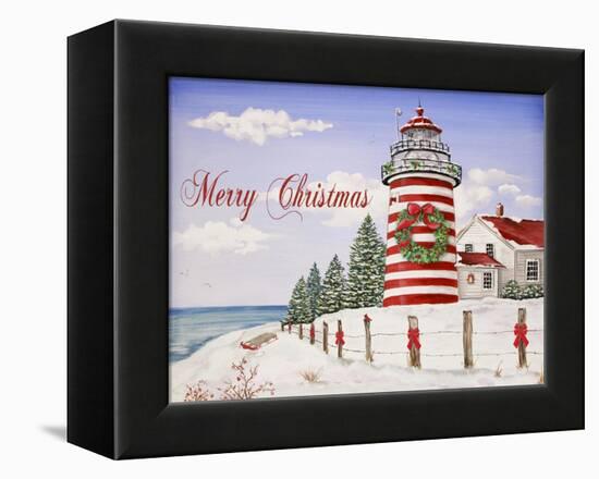JP3897-Christmas Lighthouse -Merry Christmas-Jean Plout-Framed Premier Image Canvas