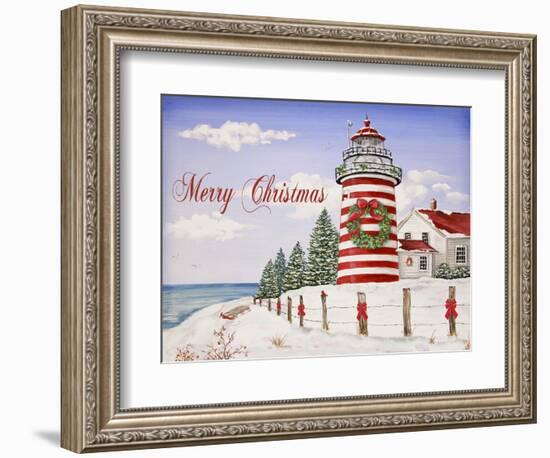 JP3897-Christmas Lighthouse -Merry Christmas-Jean Plout-Framed Giclee Print