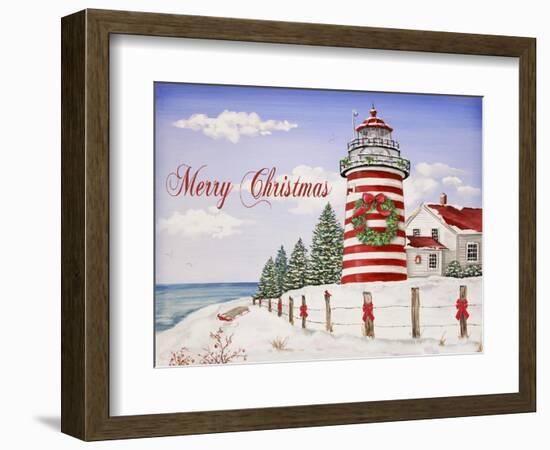 JP3897-Christmas Lighthouse -Merry Christmas-Jean Plout-Framed Giclee Print