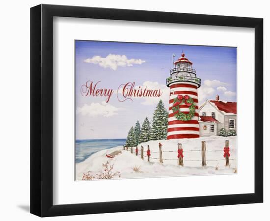 JP3897-Christmas Lighthouse -Merry Christmas-Jean Plout-Framed Giclee Print