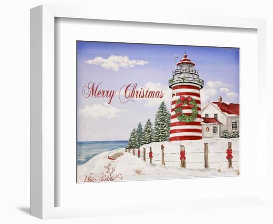 JP3897-Christmas Lighthouse -Merry Christmas-Jean Plout-Framed Giclee Print